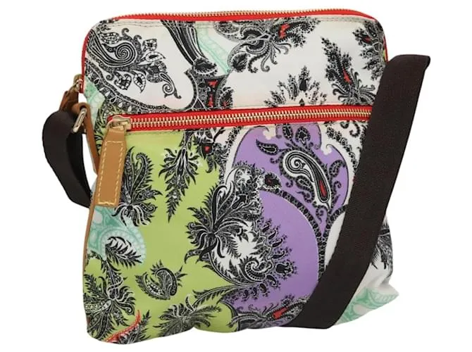 Borsa a Spalla ETRO Nylon Oro Bianco Auth bs24232 D'oro