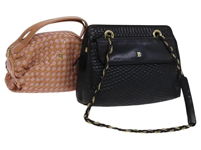 BALLY Borsa a Spalla in Pelle Trapuntata con Catena 2Set Marrone Beige Auth bs23601