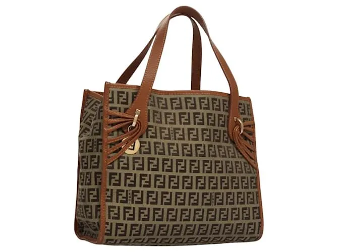 Borsa a mano in tela Zucchino FENDI marrone oro Auth sw308 D'oro