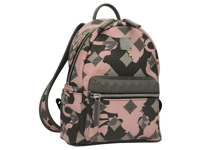 MCM Vicetos Zaino Logogram in pelle PVC rosa argento Auth 118259