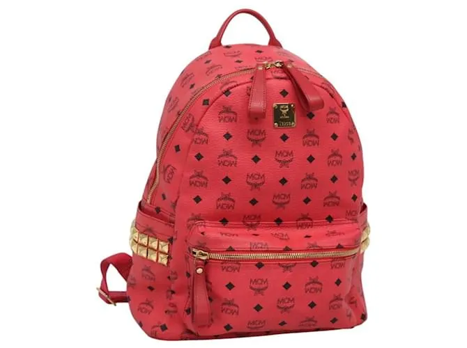 MCM Vicetos Logogram Studs Zaino in Pelle PVC Rosa Oro Auth yk17904 D'oro