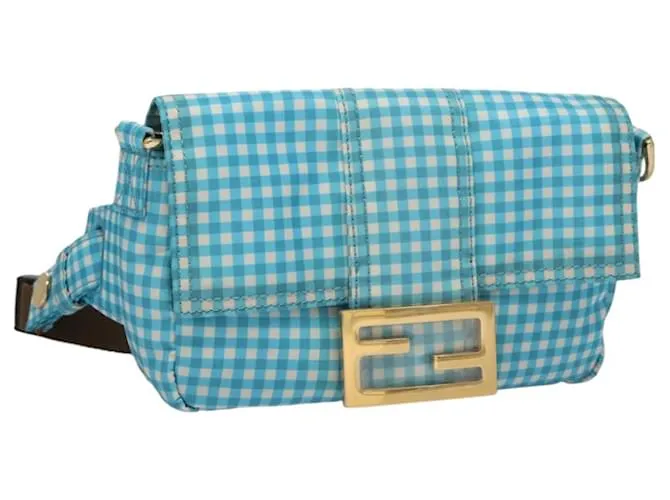 Borsa a vita FENDI in nylon blu e oro Auth KD512 D'oro