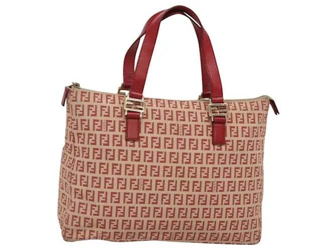 Borsa a mano in tela Zucchino FENDI rossa oro Auth 116319 Rosso D'oro