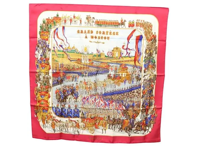 Hermès HERMES Sciarpa Carré 90 "GRAND CORTEGE A MOSCOU" Sete Rossa Auth hk2432 Rosso