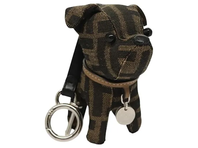 FENDI Charm in tela Zucca Nero Marrone Auth ac3769