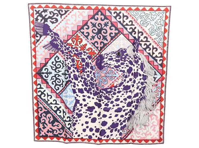 Hermès HERMES Foulard Carré 90 "Appaloosa des Steppes" Seta Viola Auth am8221 Porpora