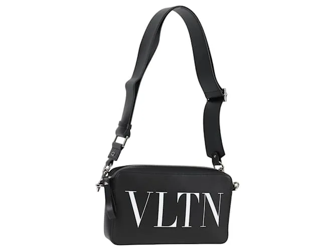 VALENTINO Borsa a Spalla Pelle Nera Argento Auth nb493M Nero
