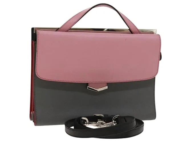 Borsa a mano FENDI in pelle 2 vie grigio argento autentica bs24671 Marrone