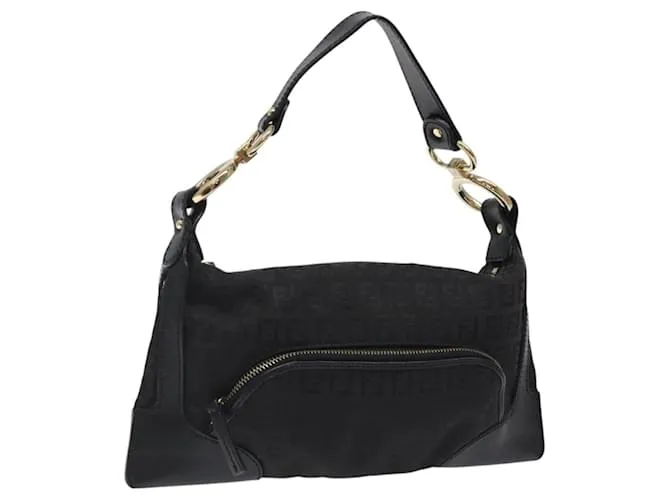 Borsa a mano in tela Zucchino FENDI nera e oro Auth yk18069 Nero D'oro