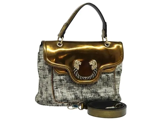 Bulgari BVLGARI Leoni Borsa a Mano in Pelle 2in1 Oro Auth sw547 D'oro