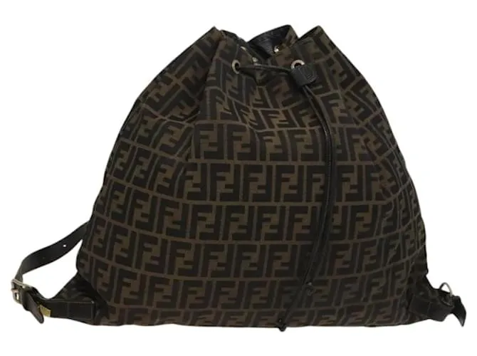 Zaino in tela Zucca FENDI marrone nero oro Auth ep8792 D'oro