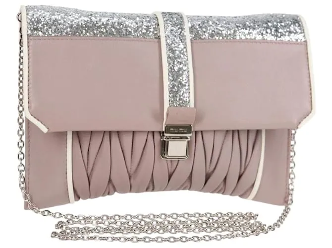 Borsa a spalla in pelle matelassé Miu Miu beige argento autentica 118553M