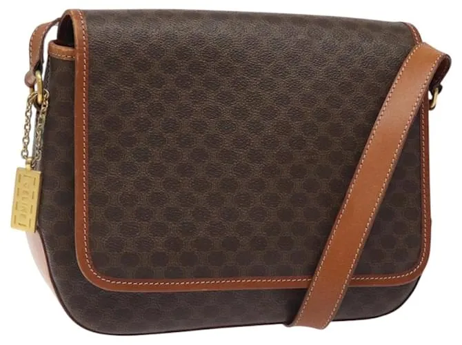 Céline Borsa a spalla in tela Macadam CELINE in pelle PVC marrone oro Auth sw497 D'oro