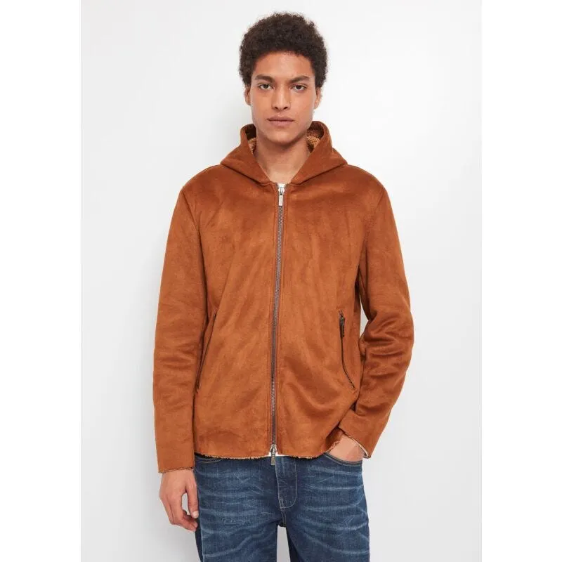 Giubbotto con cappuccio in suede