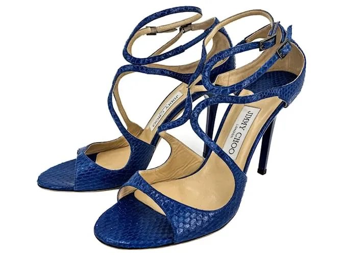 Jimmy Choo Sandali in pelle esotica Lance 40 Tacco 10 cm Blu