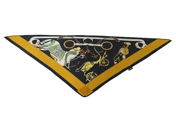 Hermès FULAR HERMES TRIANGOLO TUTTO IN QUADRATO BALI BARRET 110CM SETA + SCATOLA FULAR IN SETA Nero