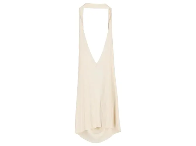 Top Halter in Maglia Ivey di Nili Lotan in Seta Crema Bianco Crudo