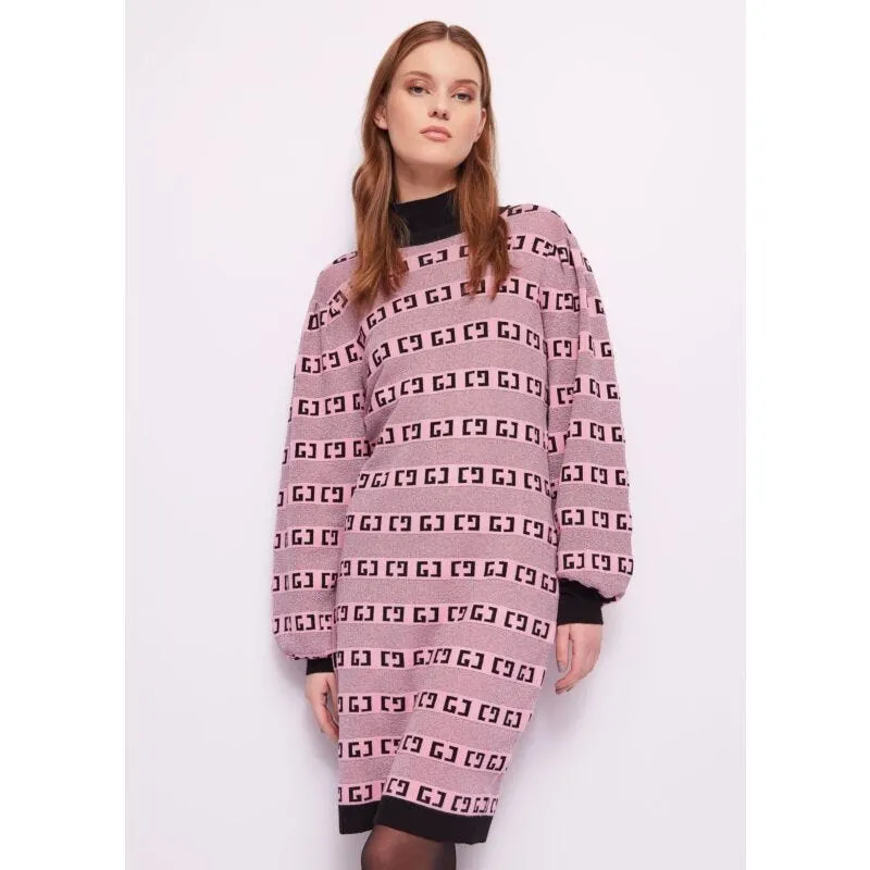 Abito rosa con logo jacquard