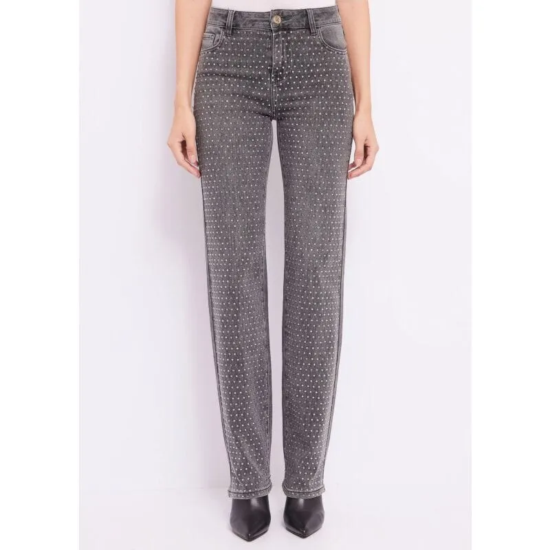 Jeans straight con strass