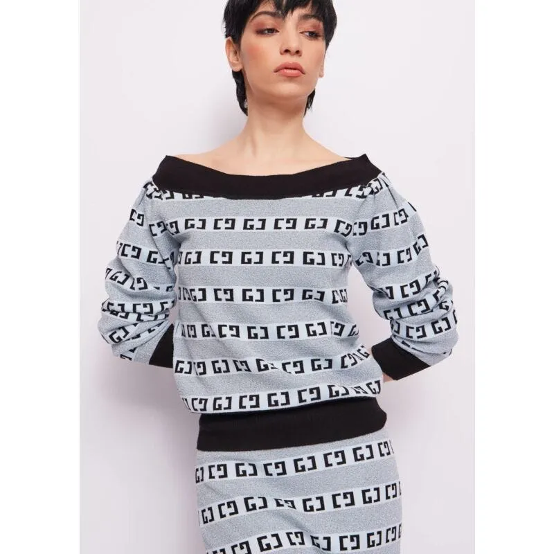 Maglia celeste con logo jacquard