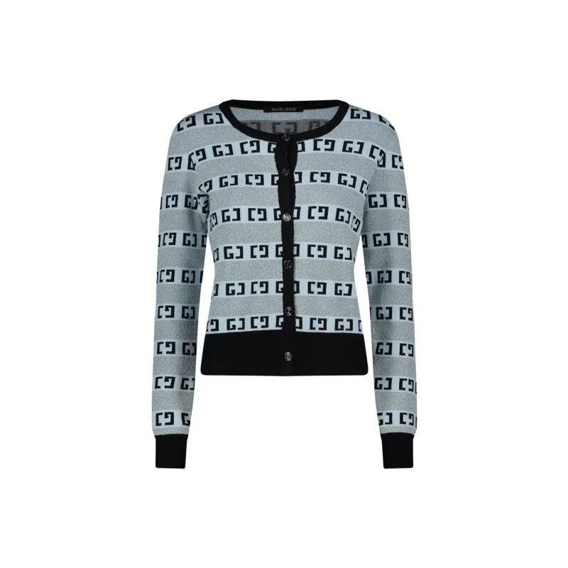 Cardigan celeste con logo jacquard