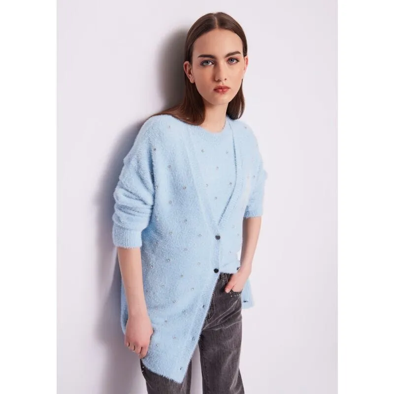 Cardigan azzurro con strass