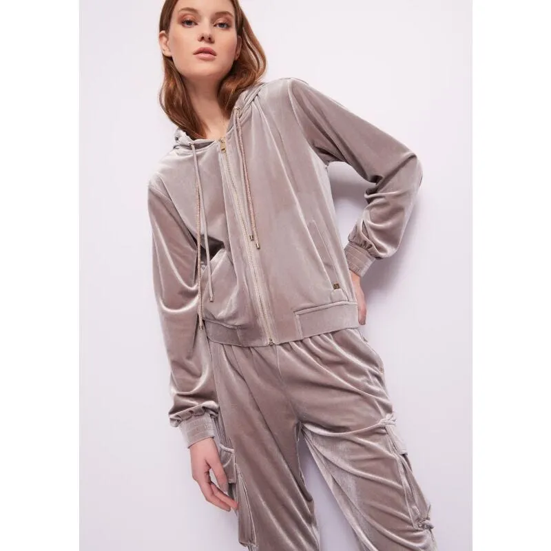 Felpa grigia in ciniglia con zip