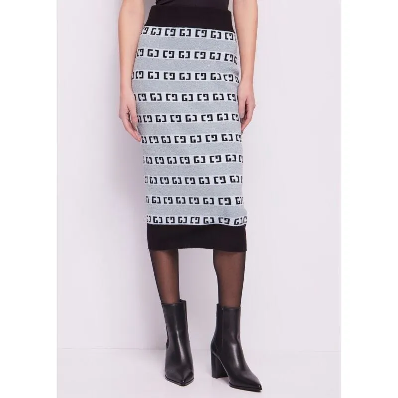 Gonna celeste con logo jacquard