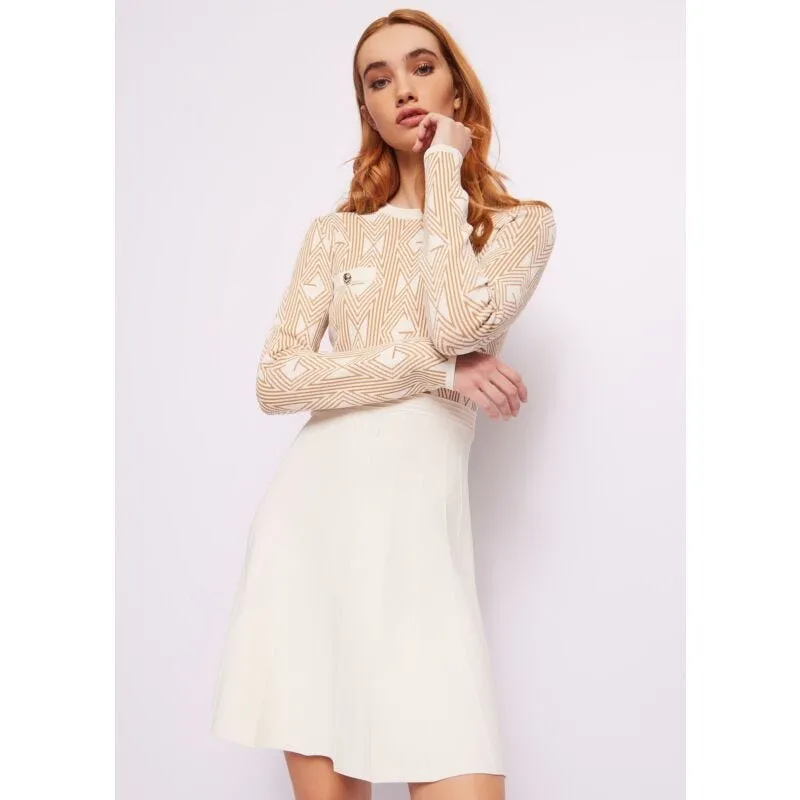 Vestito beige in maglia jacquard