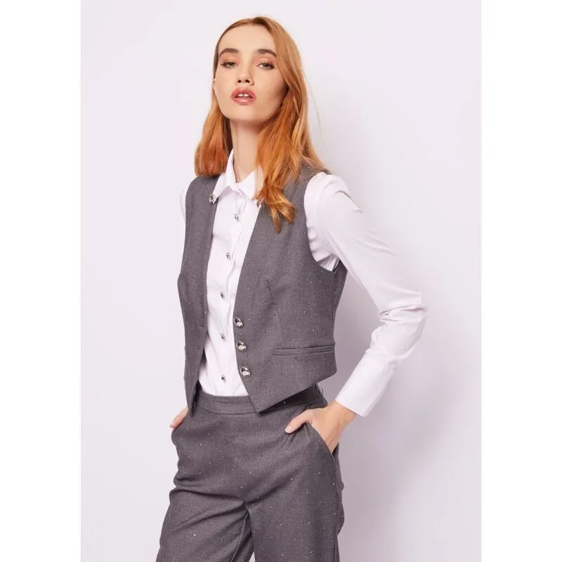 Gilet grigio con strass