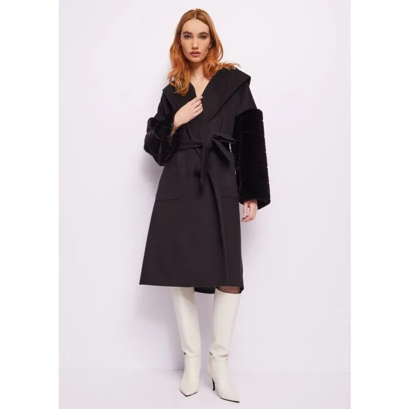 Cappotto in panno con pelliccia