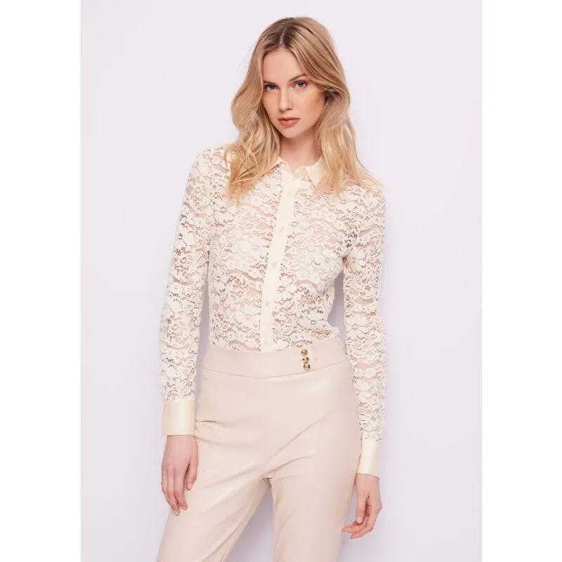 Camicia bianca in pizzo e raso