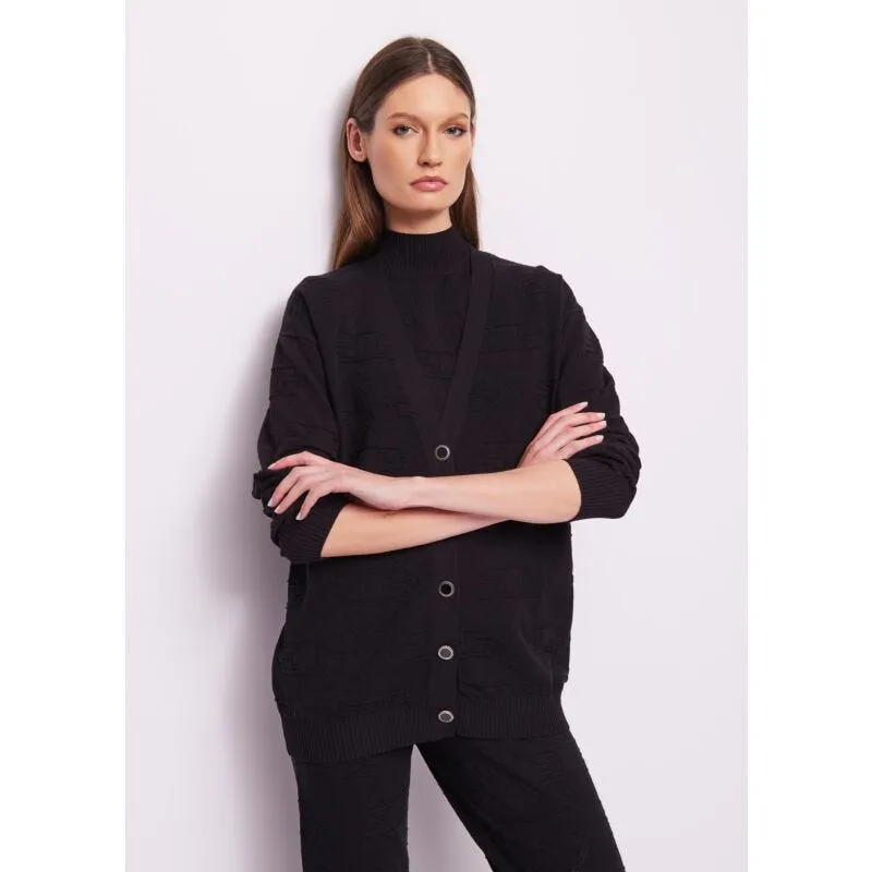 Cardigan nero in maglia jacquard