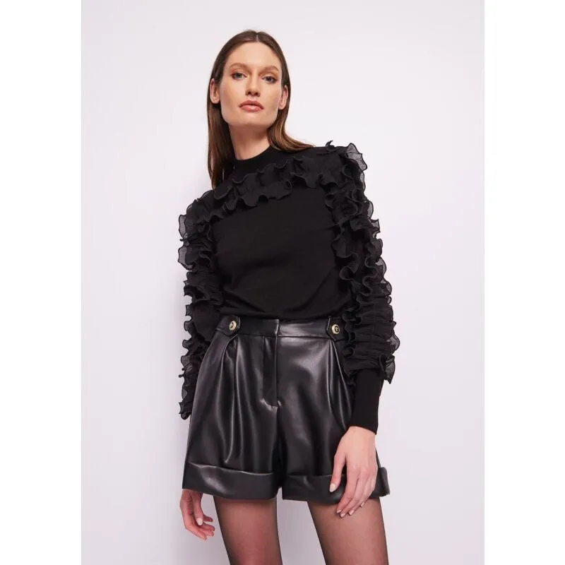 Maglia con rouches e collo alto