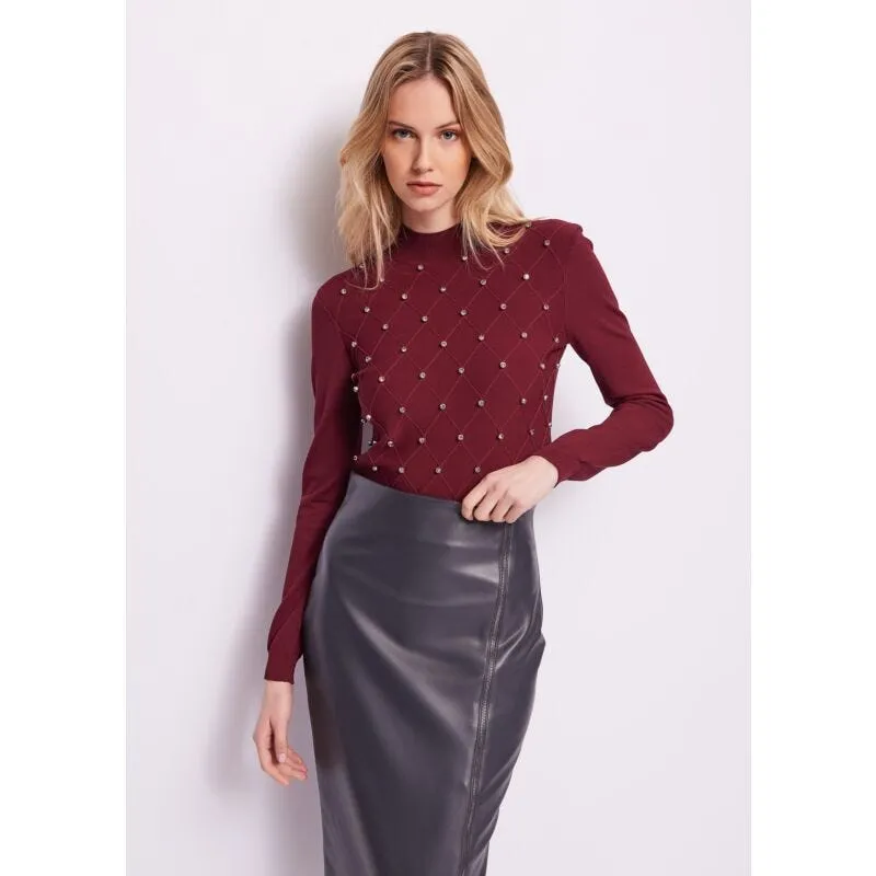 Maglia bordeaux con strass