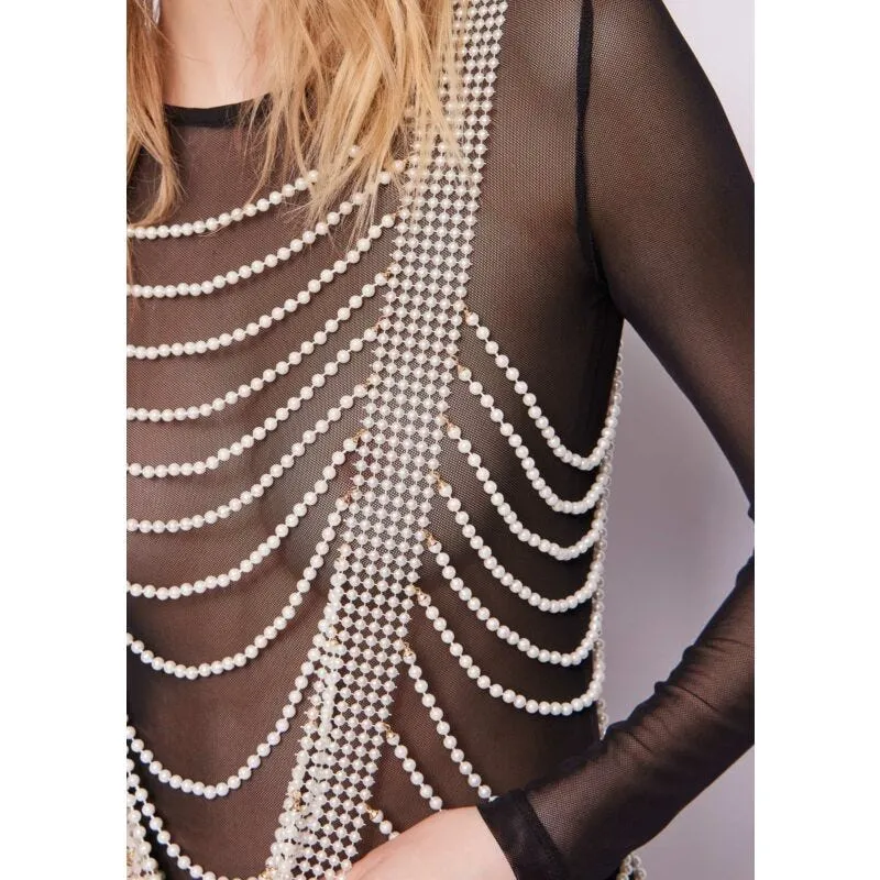 T-shirt in tulle con perle