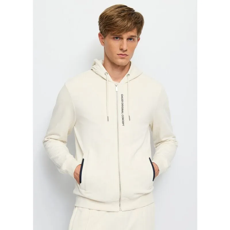 Felpa bianca in cotone con zip