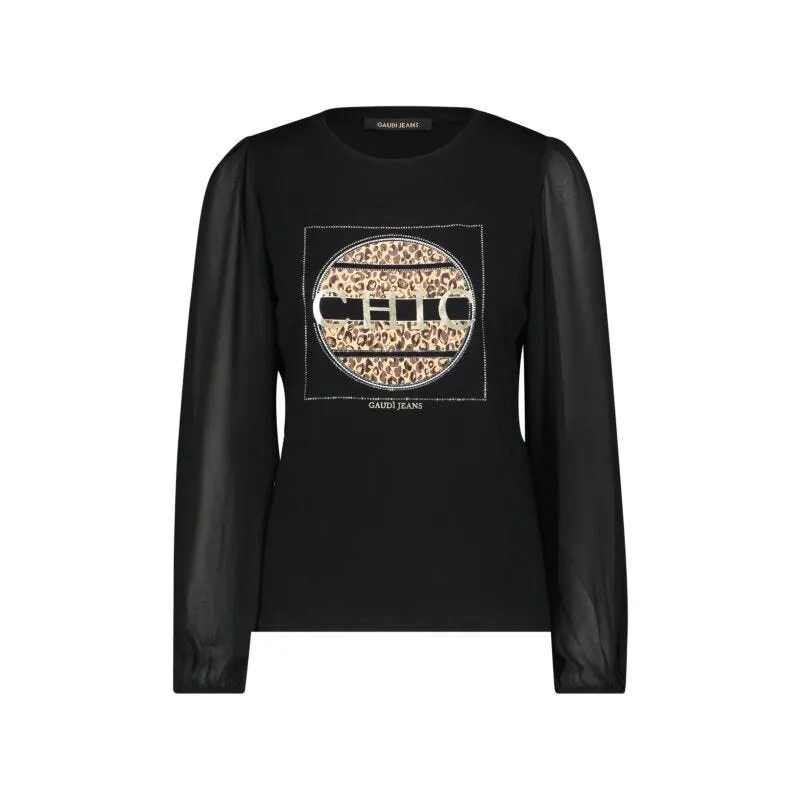 T-shirt nera con stampa animalier