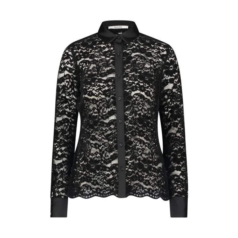 Camicia nera in pizzo e raso