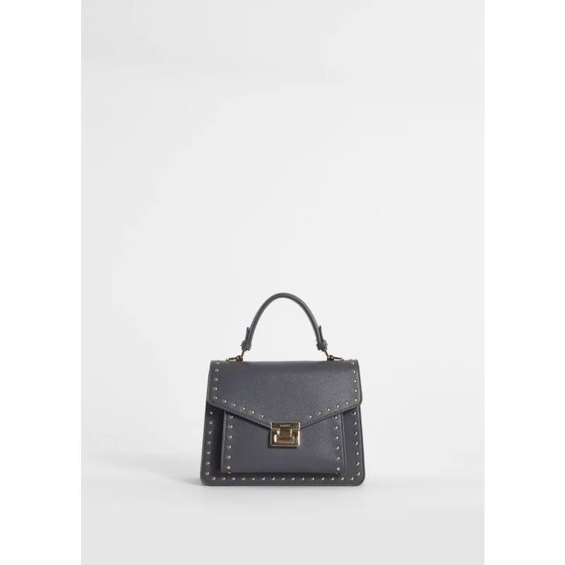 Borsa top handle grigia con borchie