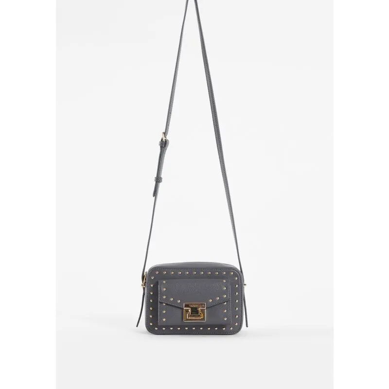 Borsa crossbody grigia con borchie