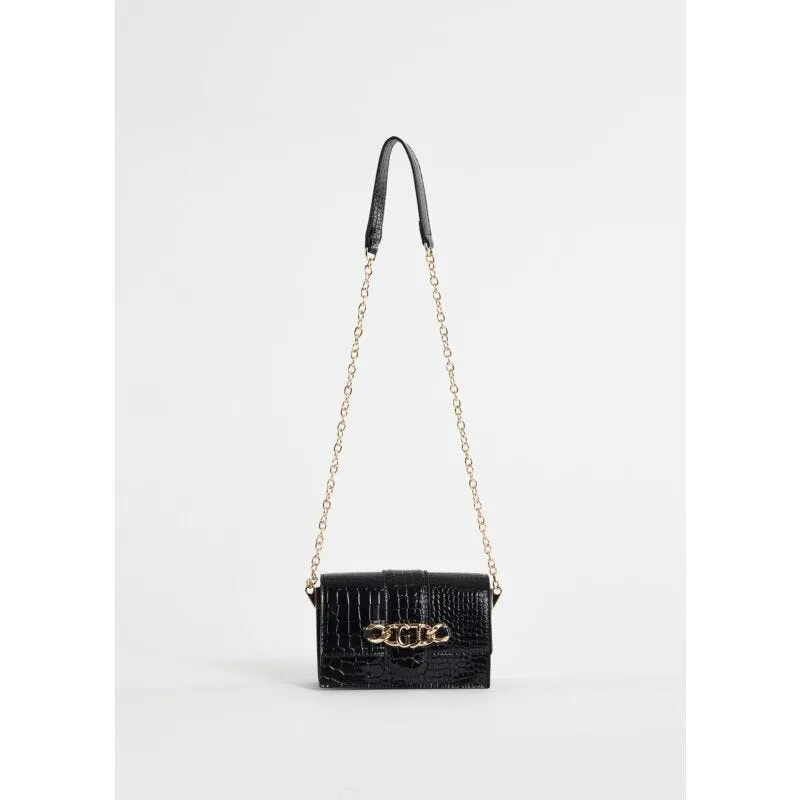 Borsa crossbody nera con stampa