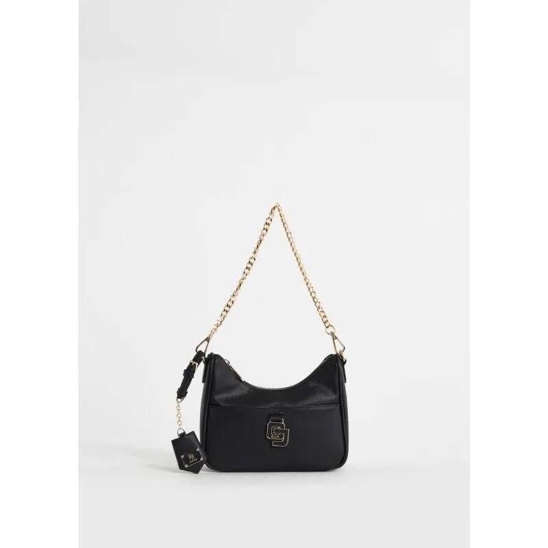 Mini borsa hobo nera con charm