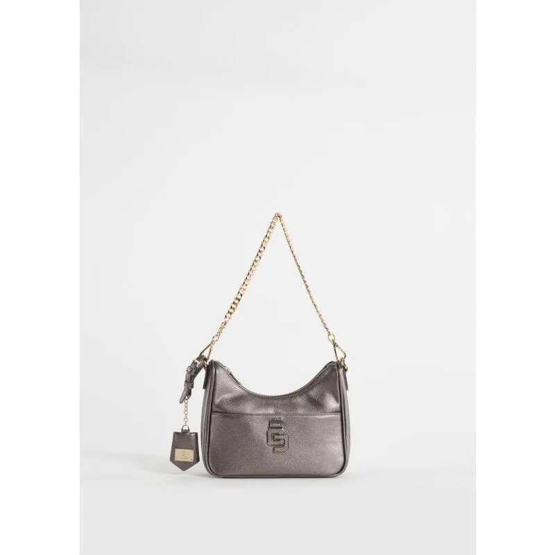 Mini borsa hobo laminata con charm