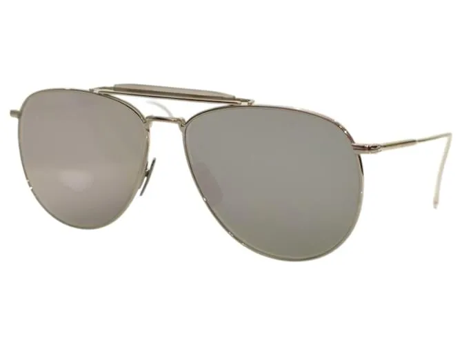 Occhiali da sole aviatore in metallo argento THOM BROWNE TB015 LTD-SLV 62 con montatura da pilota e specchio grigio scuro