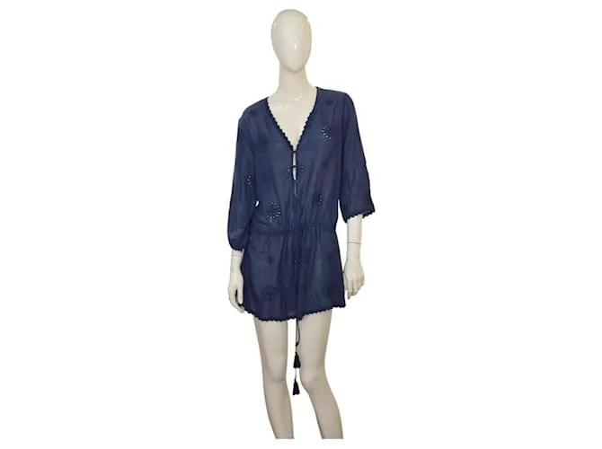 Abito tunica blu ricamato Melissa Odabash con maniche 3/4 Abito bodycon Taglia unica