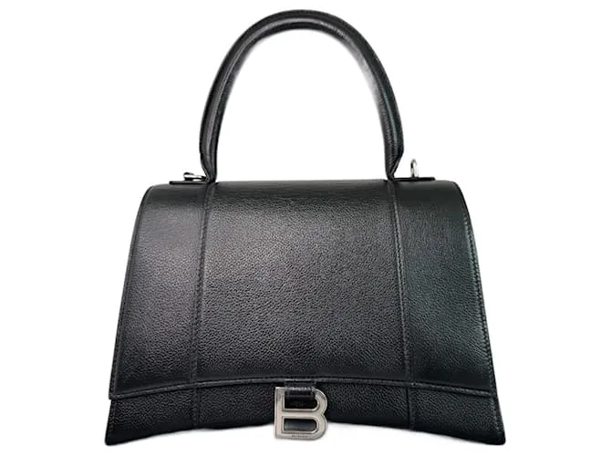 Balenciaga Borsa Hourglass media in pelle nera Nero Silver hardware