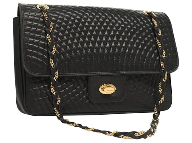 BALLY Borsa a Spalla in Pelle Trapuntata con Catena Nera Oro Auth BA4443 Nero D'oro