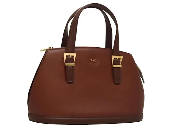 VALENTINO Borsa a mano in pelle marrone oro Auth BA4320 D'oro