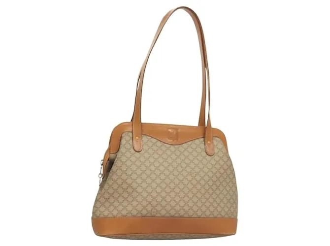 Céline Borsa a Spalla in Tela Macadam CELINE PVC Beige Oro Auth BA4513 D'oro
